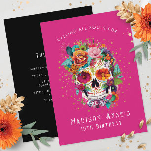 Sugar Skull Flowers Calling All Souls Birthday Invitation