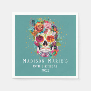 Sugar Skull Flowers Calling All Souls Birthday Napkin