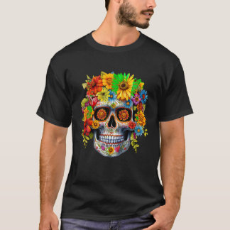 Sugar Skull Flowers Day Of The Dead Dia Muertos Gi T-Shirt