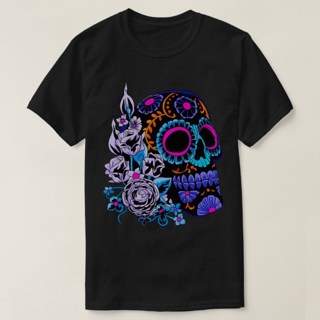 Sugar Skull Flowers Day Of The Dead Dia Muertos Gi T-Shirt (Design Front)