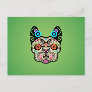 Sugar Skull Frenchie - Green Postcard
