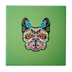 Sugar Skull Frenchie - Green Tile