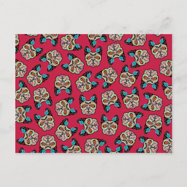 Sugar Skull Frenchie - Pink Postcard (Front)