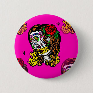 sugar skull girl 6 cm round badge