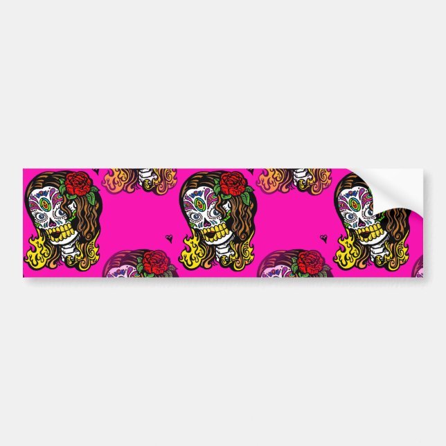 sugar skull girl bumper sticker (Front)