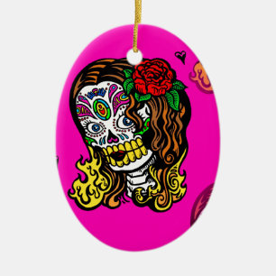 sugar skull girl ceramic tree decoration