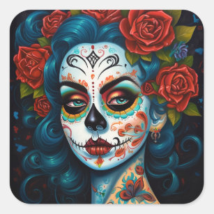 Sugar Skull Girl Day Of The Dead Square Sticker