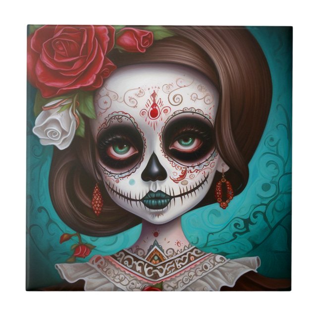 Sugar Skull Girl Day Of The Dead Tile (Front)