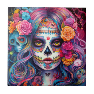 Sugar Skull Girl Day Of The Dead Tile