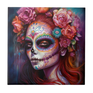 Sugar Skull Girl Day Of The Dead Tile