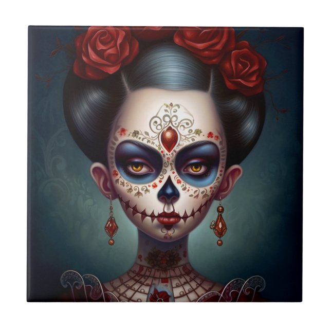 Sugar Skull Girl Day Of The Dead Tile (Front)