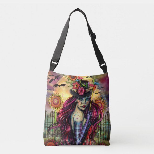 Sugar Skull Girl Fantasy Halloween Art Crossbody Bag (Front)