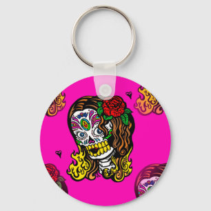 sugar skull girl key ring