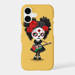 Sugar Skull Girl Playing Palestinian Flag Guitar
