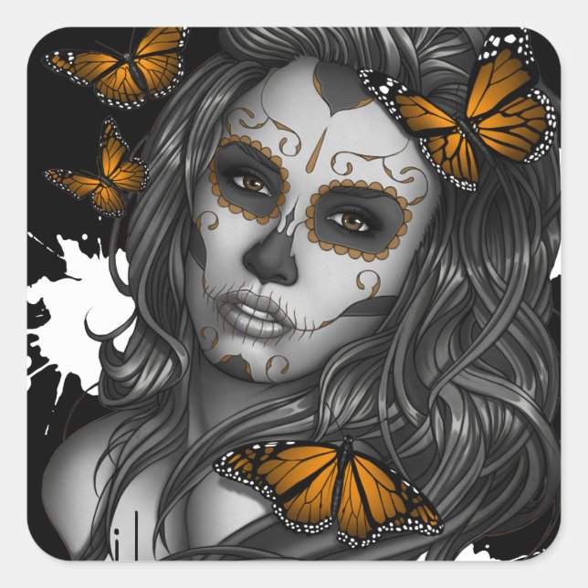 Sugar Skull Girl Square Sticker (Front)