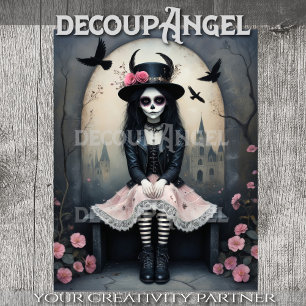 Sugar Skull Gothic Girl Decoupage Tissue Paper