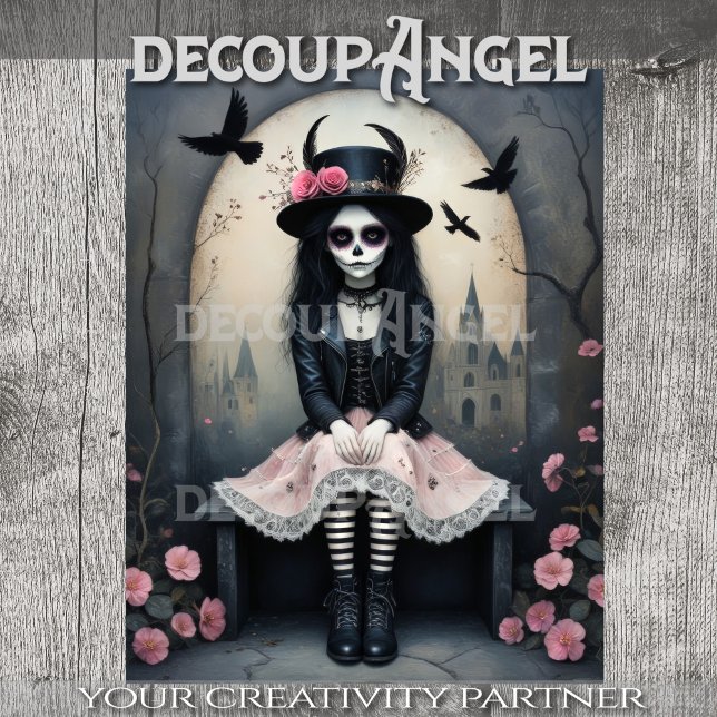 Sugar Skull Gothic Girl Decoupage Tissue Paper (Creator Uploaded)