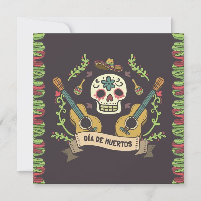 Sugar Skull & Guitars Dia de Muertos Invitation (Front)