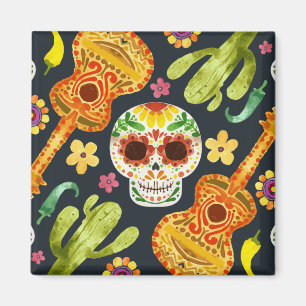 Sugar Skull & Guitars Dia de Muertos   Magnet