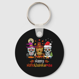 Sugar Skull Hallothanksmas Halloween Thanksgiving  Key Ring