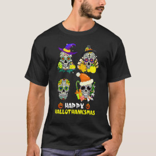 Sugar Skull Hallothanksmas Halloween Thanksgiving T-Shirt