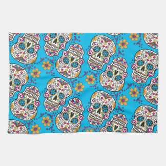Sugar Skull Halloween Blue Tea Towel