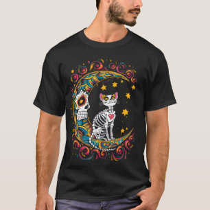 Sugar Skull Halloween Costume Cat Dia De Los Muert T-Shirt
