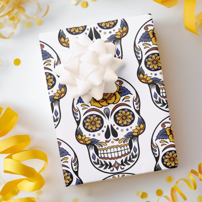 Sugar Skull Halloween Day of the Dead Wrapping Paper Sheet (Sugar Skull Gift Wrap)
