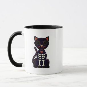 Sugar Skull Halloween Mug - Spooky Black Cat Desig