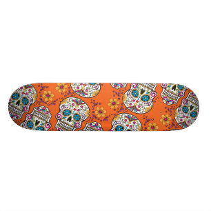 Sugar Skull Halloween Orange Skateboard