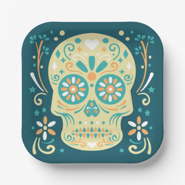 Sugar Skull Halloween Paper Plate (Front)