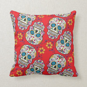 Sugar Skull Halloween Red.png Cushion