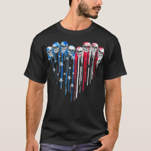 Sugar Skull Heart American Flag 4th of July Patrio T-Shirt