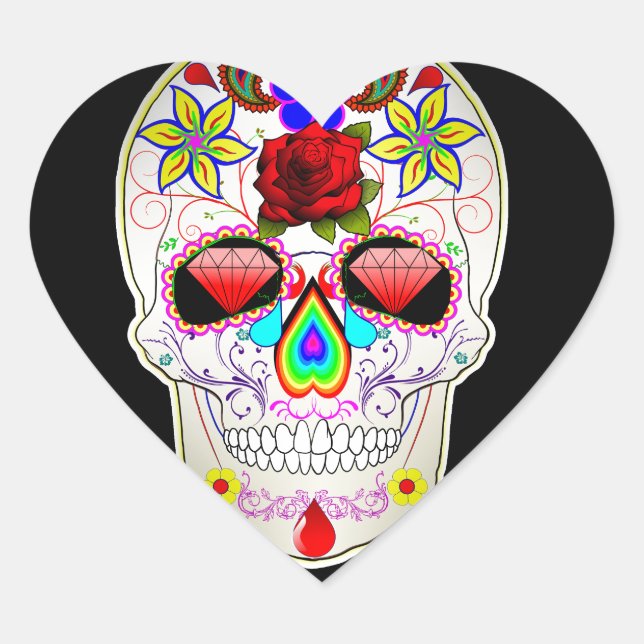 sugar skull heart sticker (Front)