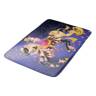 Sugar Skull Horse & Lady Black Blue  Bath Mat
