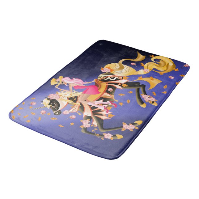 Sugar Skull Horse & Lady Black Blue  Bath Mat (Angled)