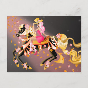 Sugar Skull Horse & Lady Black Pink Postcard