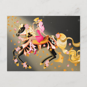 Sugar Skull Horse & Lady Black Yellow Postcard