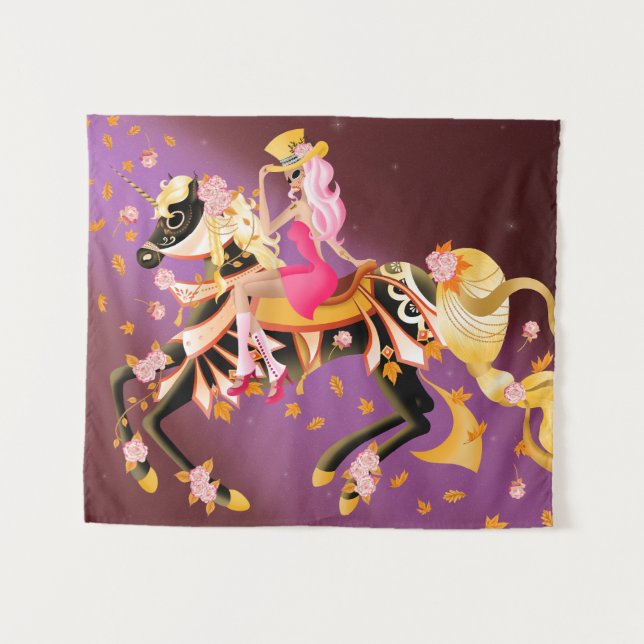 Sugar Skull Horse & Lady Tapestry (Front (Horizontal))