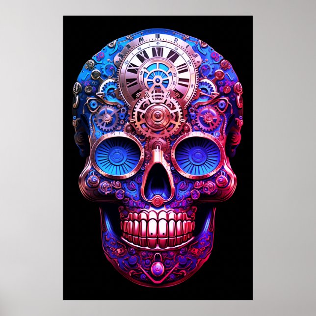 Sugar Skull Images Blue and Black on a Wall Poster (Front)