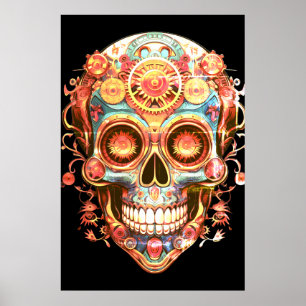 Sugar Skull Images Bright Smiling Guy on a Wall Poster