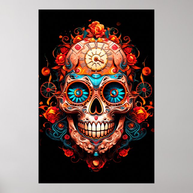 Sugar Skull Images With Blue Eyes Guy on a Wall Poster (Front)
