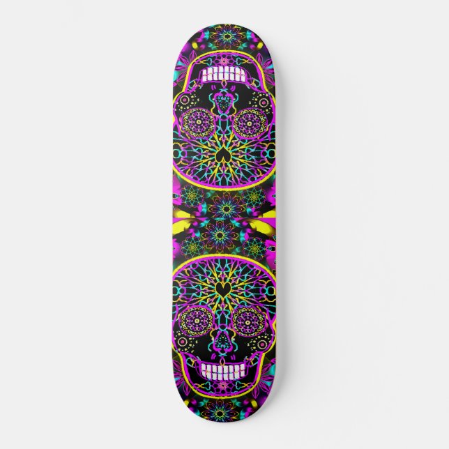 Sugar Skull in Neon Pink Skateboard (Front)