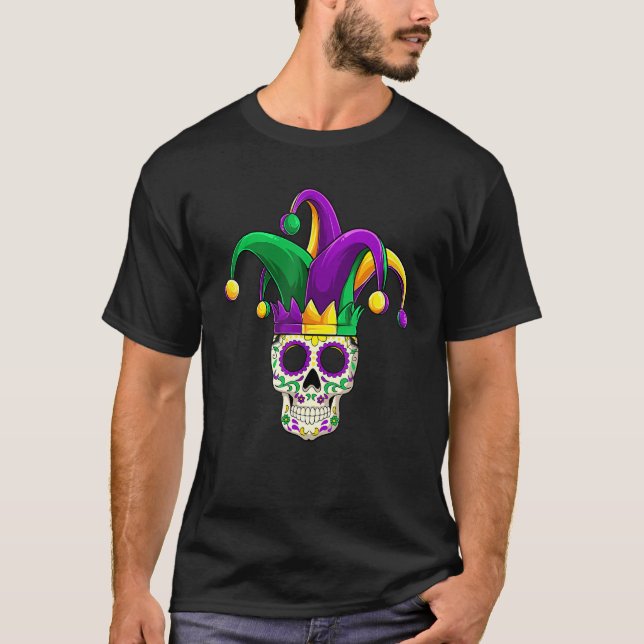 Sugar Skull Jester Costume Mardi Gras , Adult Men  T-Shirt (Front)