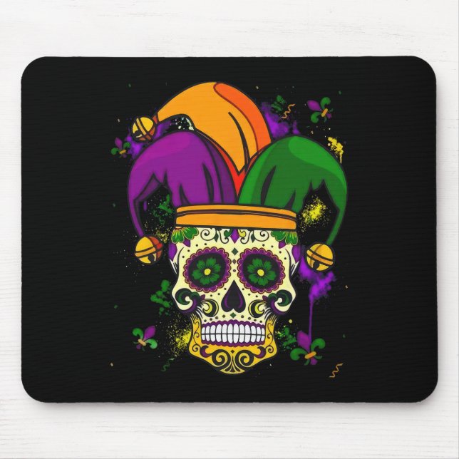 Sugar Skull Jester Hat Mardi Gras Fat Tuesday Carn Mouse Pad (Front)