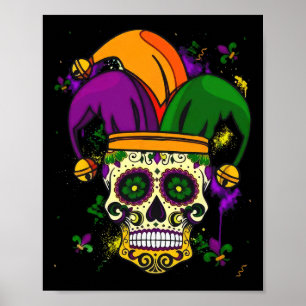 Sugar Skull Jester Hat Mardi Gras Fat Tuesday Carn Poster