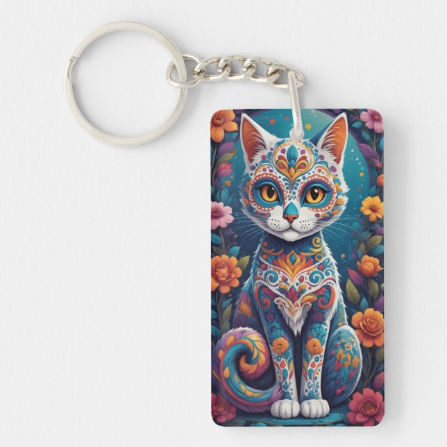 Sugar Skull Kitty Key Ring (Front)