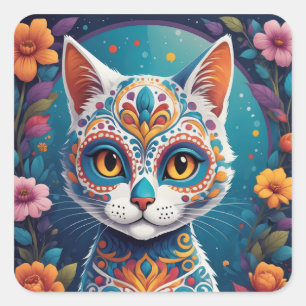 Sugar Skull Kitty Square Sticker