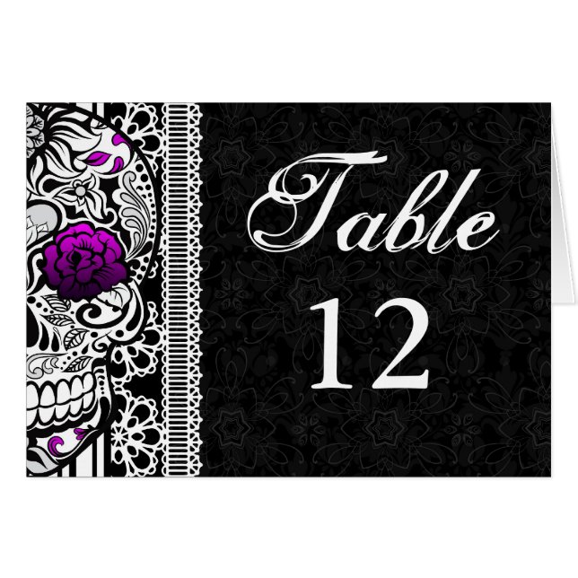 Sugar Skull & Lace Wedding Table Number Cards (Front Horizontal)