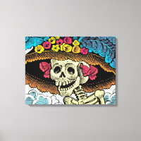 Sugar Skull Lady in Floral Sun Hat Pop Art Graphic